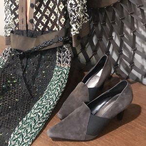 Brown leather suede heels